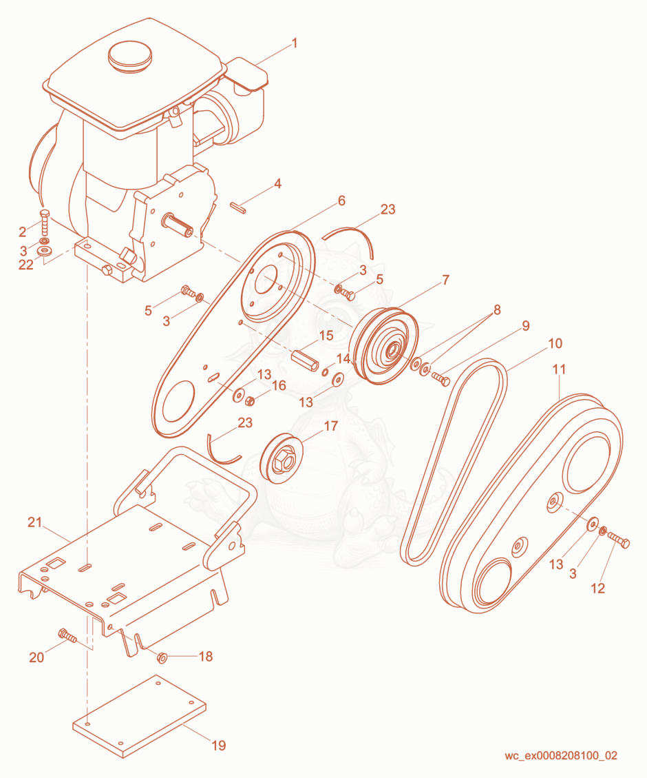 Exploded parts diagram of the Drive cpl. of a Wacker Neuson VP1035R, with numbered balloons