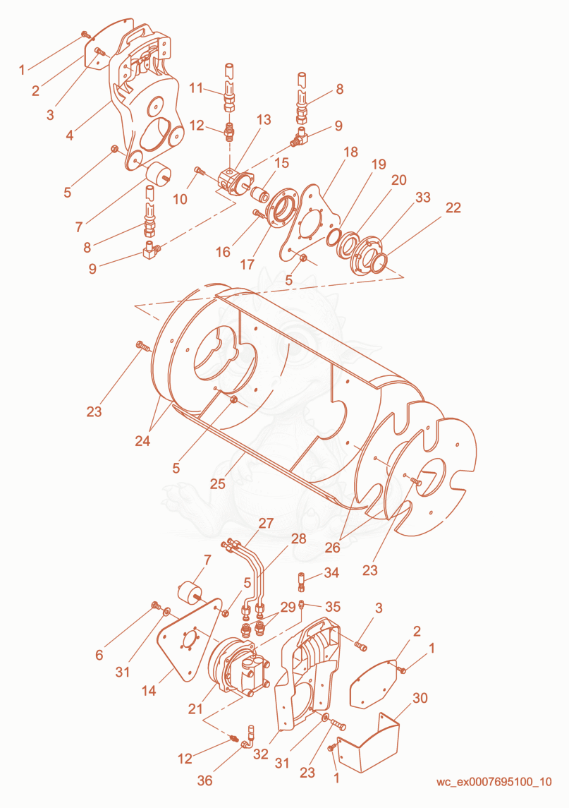 Exploded parts diagram of the Front Drum of a Wacker Neuson RD11AEC, with numbered balloons