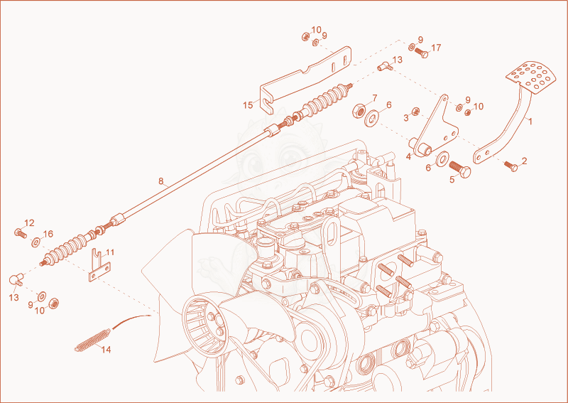 Exploded parts diagram of the speed actuating of a Wacker Neuson 2001, with numbered balloons