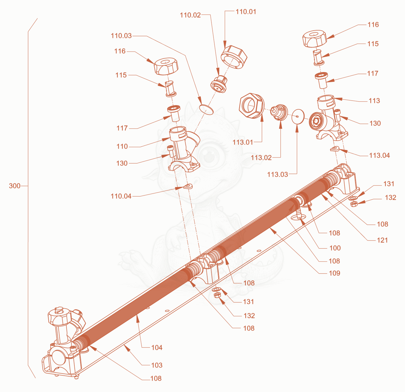 Exploded parts diagram of the sprinkling of a Wacker Neuson RD28-120CCN, with numbered balloons