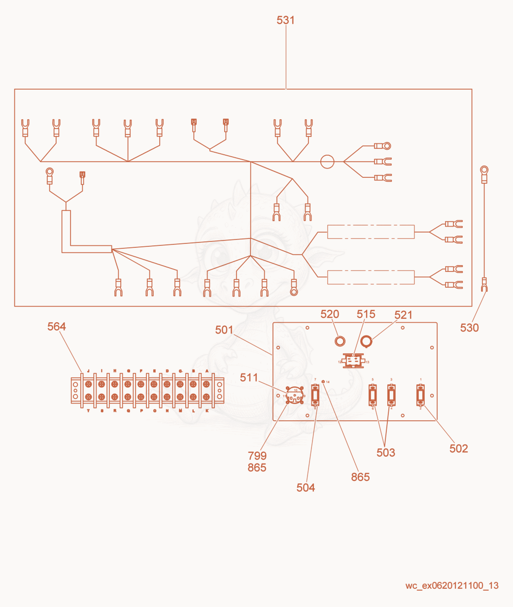 Exploded parts diagram of the Wiring Harness/Control Panel of a Wacker Neuson LTN6L, with numbered balloons