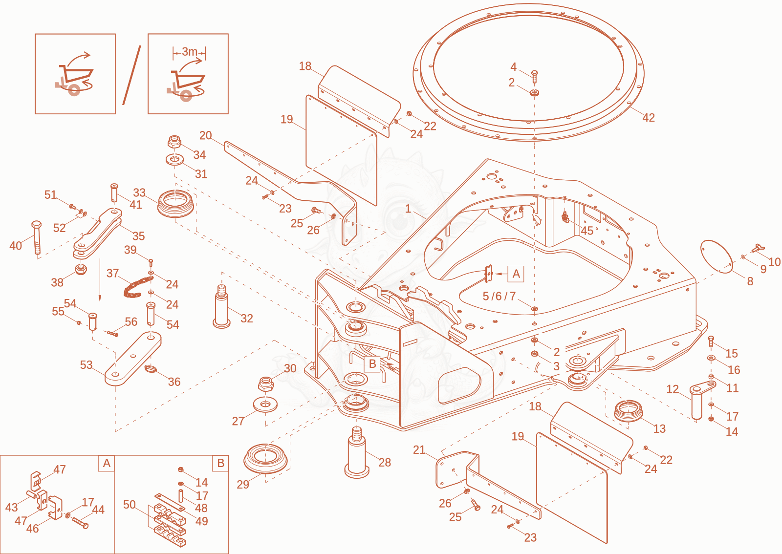 Exploded parts diagram of the front frame (option) of a Wacker Neuson DW60-3, with numbered balloons