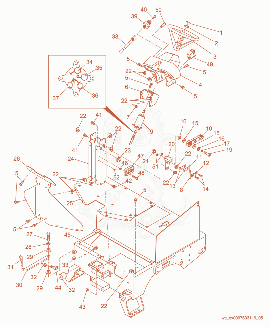 Exploded parts diagram of the Rear Section/Steering of a Wacker Neuson RD11V, with numbered balloons