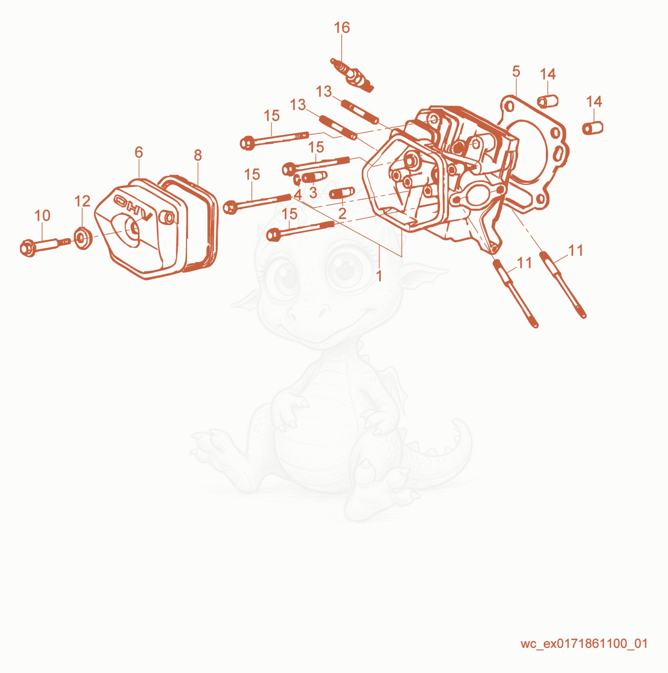 Exploded parts diagram of the Cylinder Head of a Wacker Neuson GV3800A, with numbered balloons