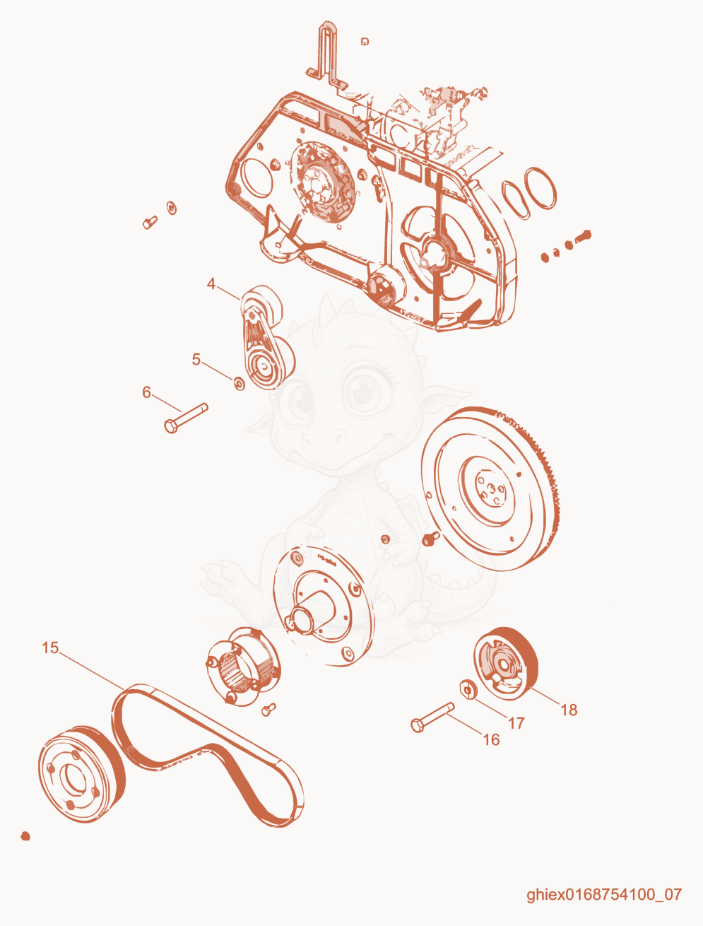 Despiece del Flywheel de una máquina Wacker Neuson HSH650, con globos numerados