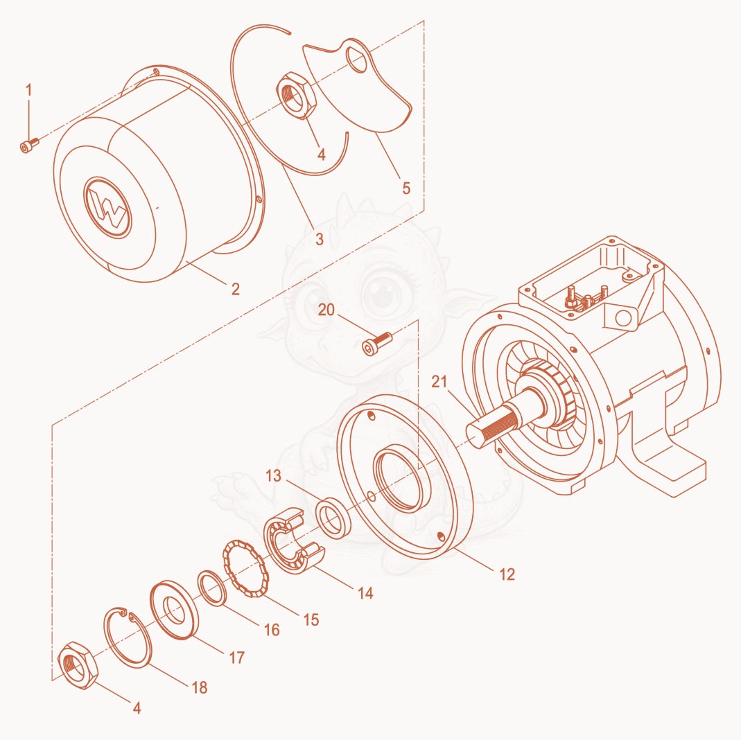Exploded parts diagram of the External Vibrator cpl. of a Wacker Neuson AR52/3,6/230, with numbered balloons
