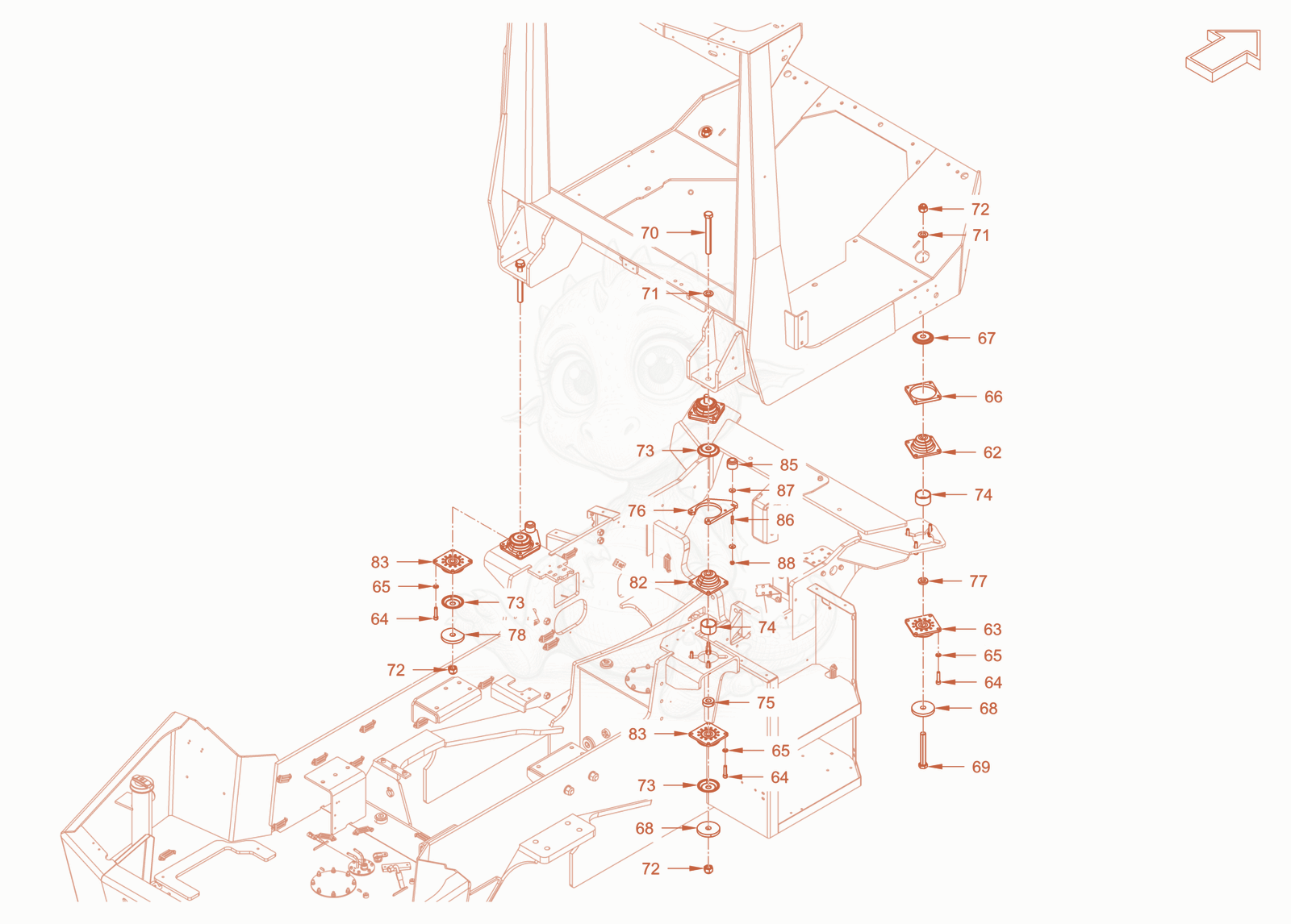 Exploded parts diagram of the operator's platform of a Wacker Neuson RC110ROPS, with numbered balloons