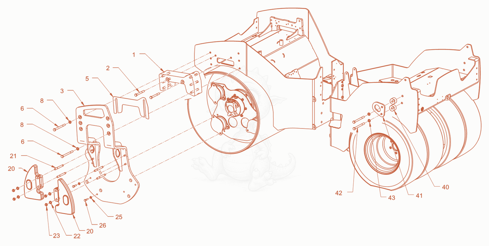 Exploded parts diagram of the mounting of a Wacker Neuson RD45-140C, with numbered balloons