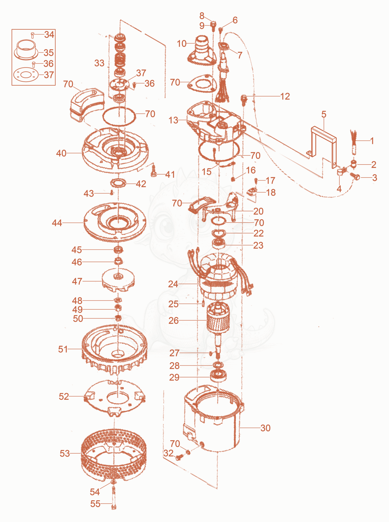 Exploded parts diagram of the Pump cpl. of a Wacker Neuson PS21503L, with numbered balloons