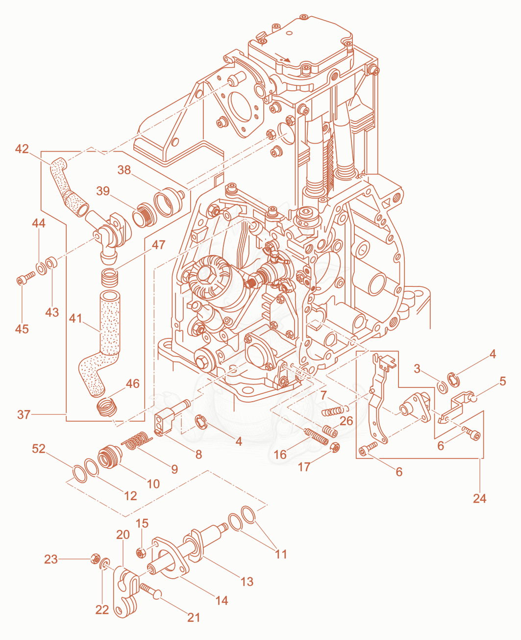 Despiece del Breather, Governor de una máquina Wacker Neuson DPU5545HEH, con globos numerados