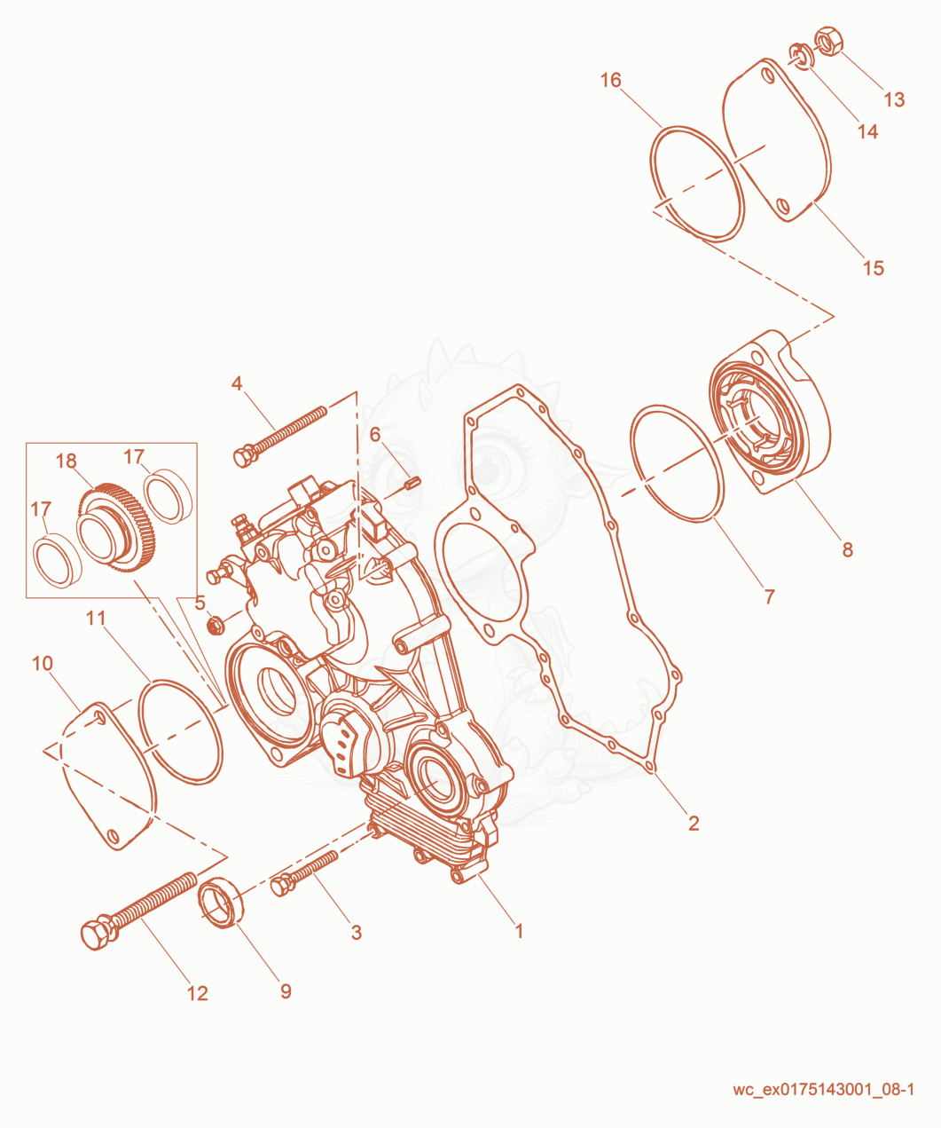 Exploded parts diagram of the Timing Cover of a Wacker Neuson RD27-120, with numbered balloons