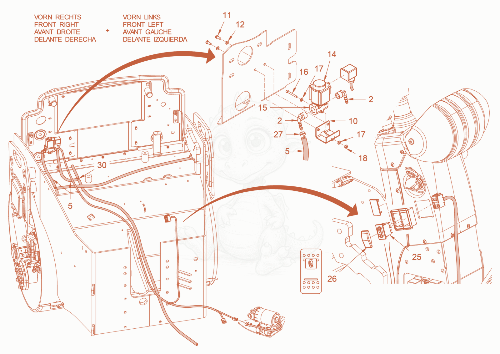 Exploded parts diagram of the electrical system of a Wacker Neuson RD28-120DPF, with numbered balloons