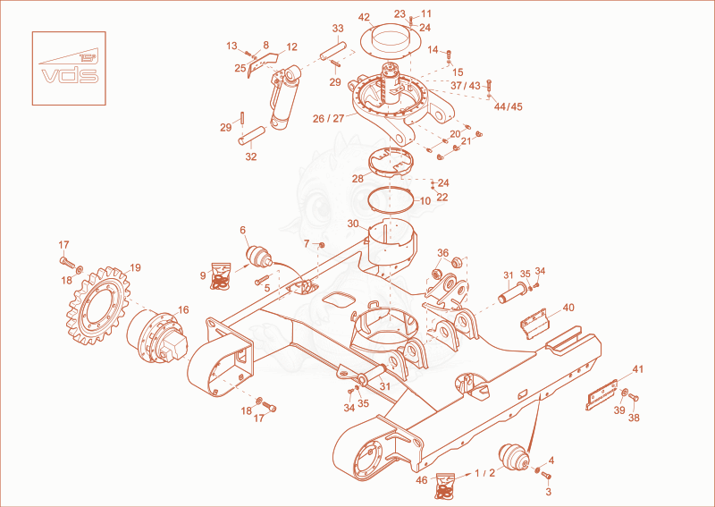 Exploded parts diagram of the TRACKLAYING GEAR (OPTION) of a Wacker Neuson EZ38, with numbered balloons