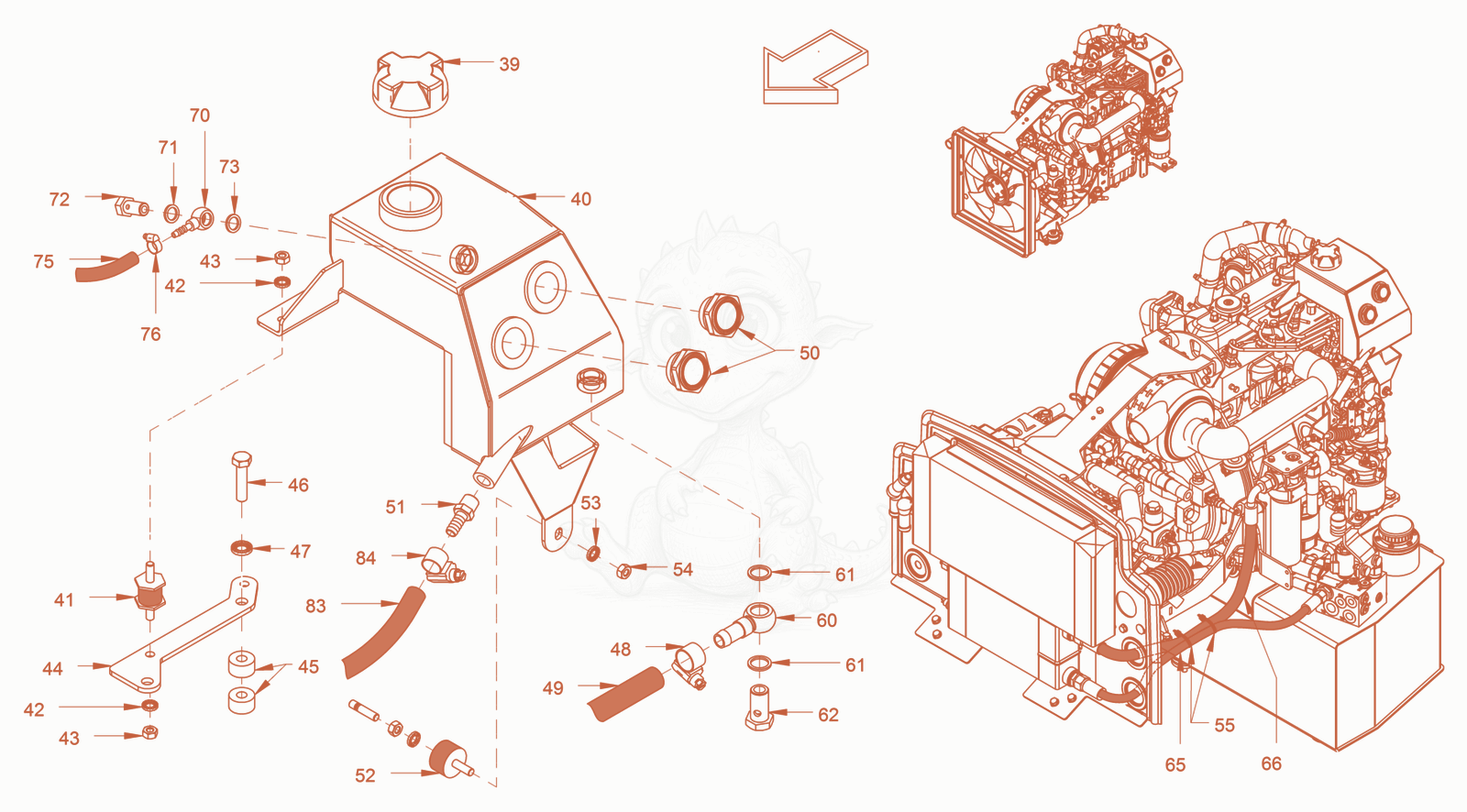 Exploded parts diagram of the cooling (engine/hydraulic oil) of a Wacker Neuson RD18-100C3, with numbered balloons