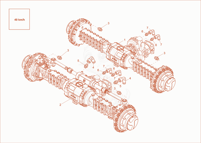 Despiece del REAR AXLE de una máquina Wacker Neuson EW100, con globos numerados