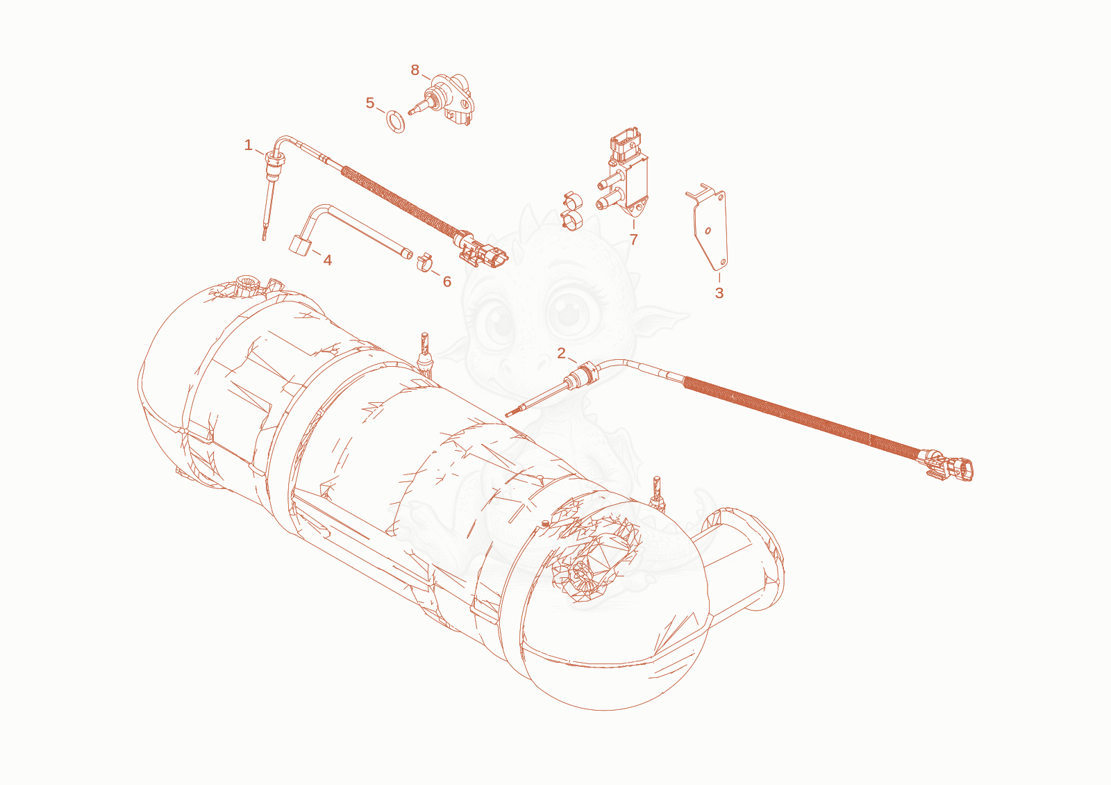 Exploded parts diagram of the temperature sensor of a Wacker Neuson WL52, with numbered balloons
