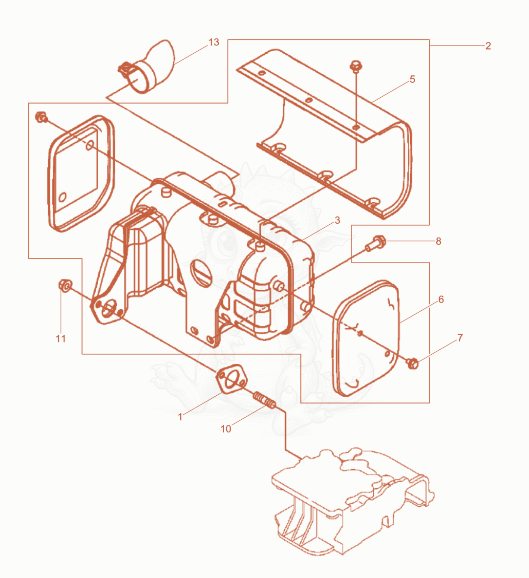 Exploded parts diagram of the Exhaust of a Wacker Neuson DPU45YEHUS, with numbered balloons