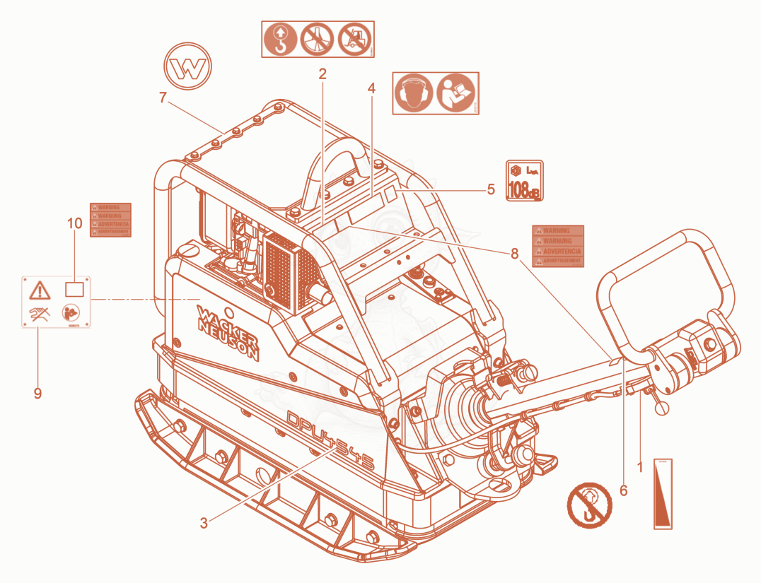 Exploded parts diagram of the Labels of a Wacker Neuson DPU4545HEUS, with numbered balloons
