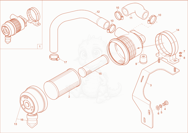 Exploded parts diagram of the air cleaner of a Wacker Neuson 803, with numbered balloons