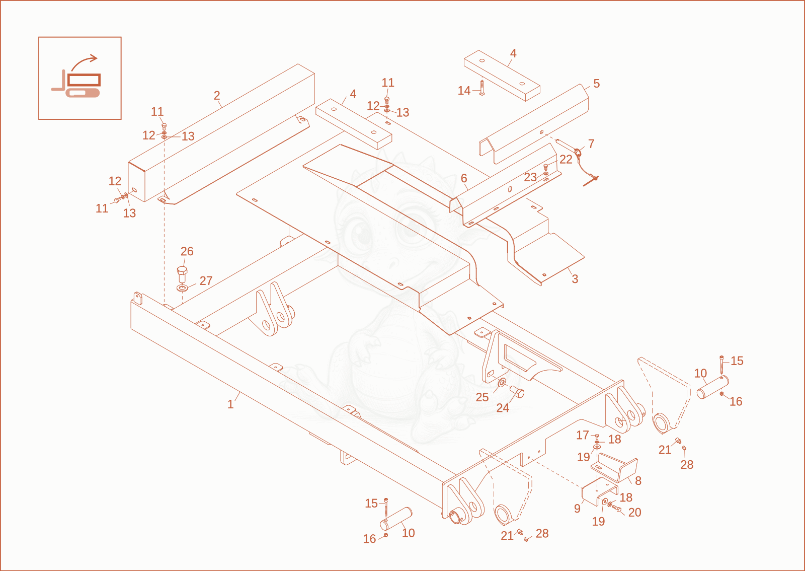 Exploded parts diagram of the CHASSIS 2 (OPTION) of a Wacker Neuson DT25, with numbered balloons