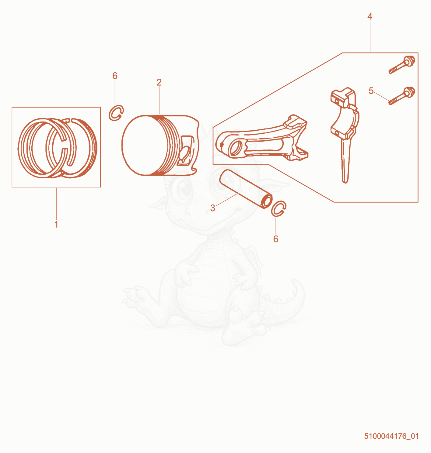 Exploded parts diagram of the Piston of a Wacker Neuson GP5600A, with numbered balloons