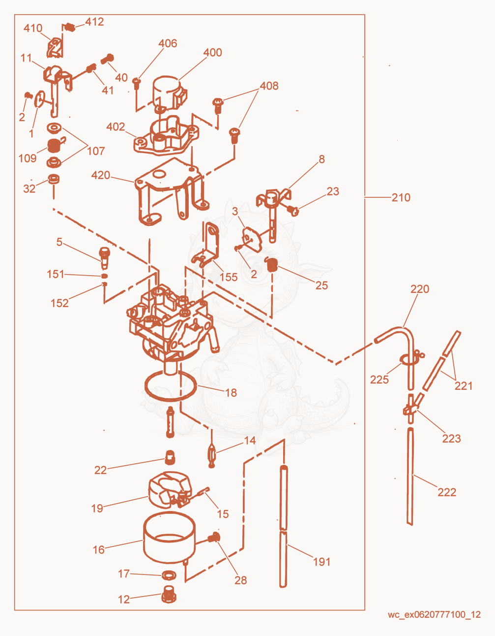 Exploded parts diagram of the Carburetor cpl. of a Wacker Neuson GPI1700, with numbered balloons