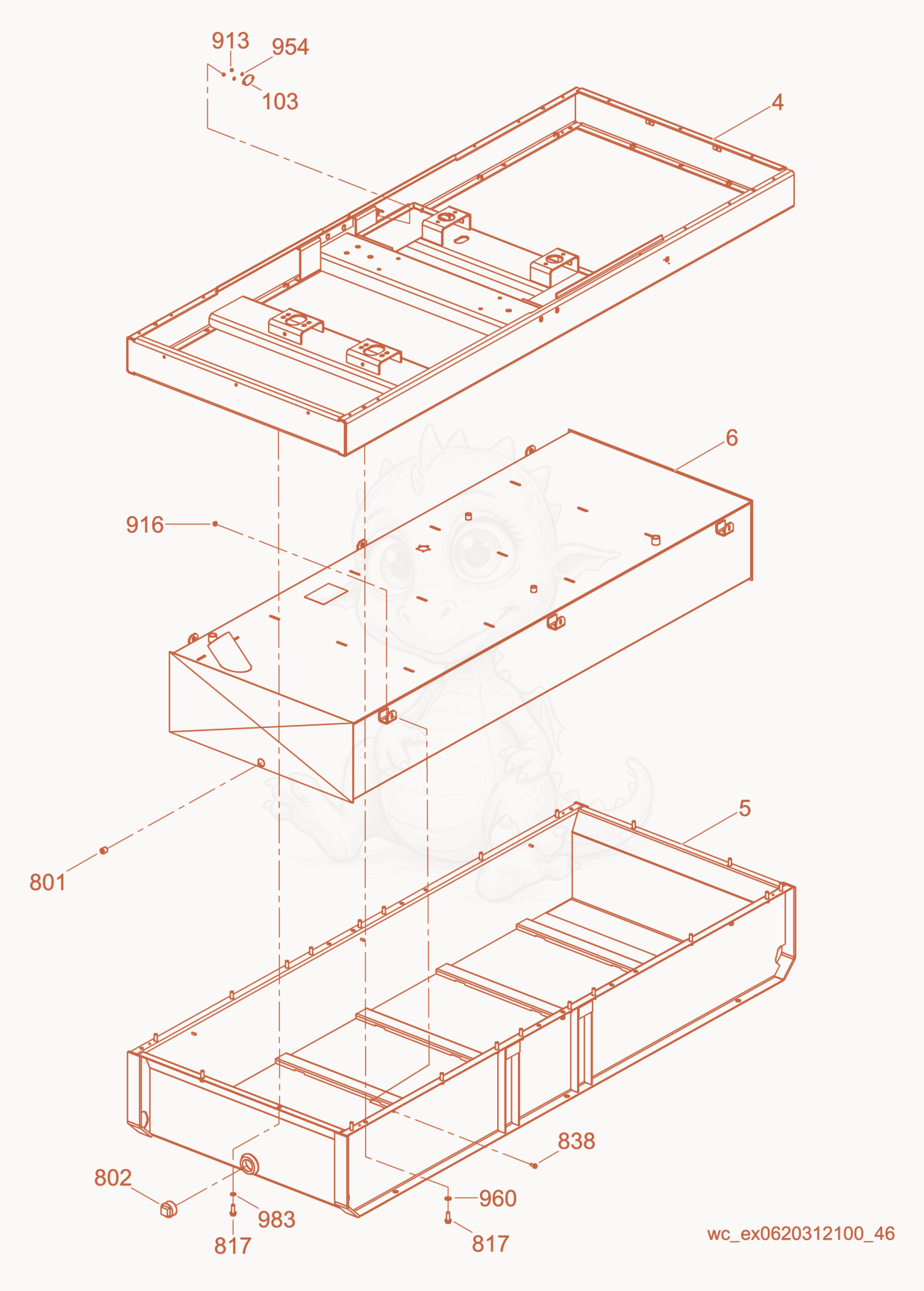 Exploded parts diagram of the Skid Assembly of a Wacker Neuson G100, with numbered balloons