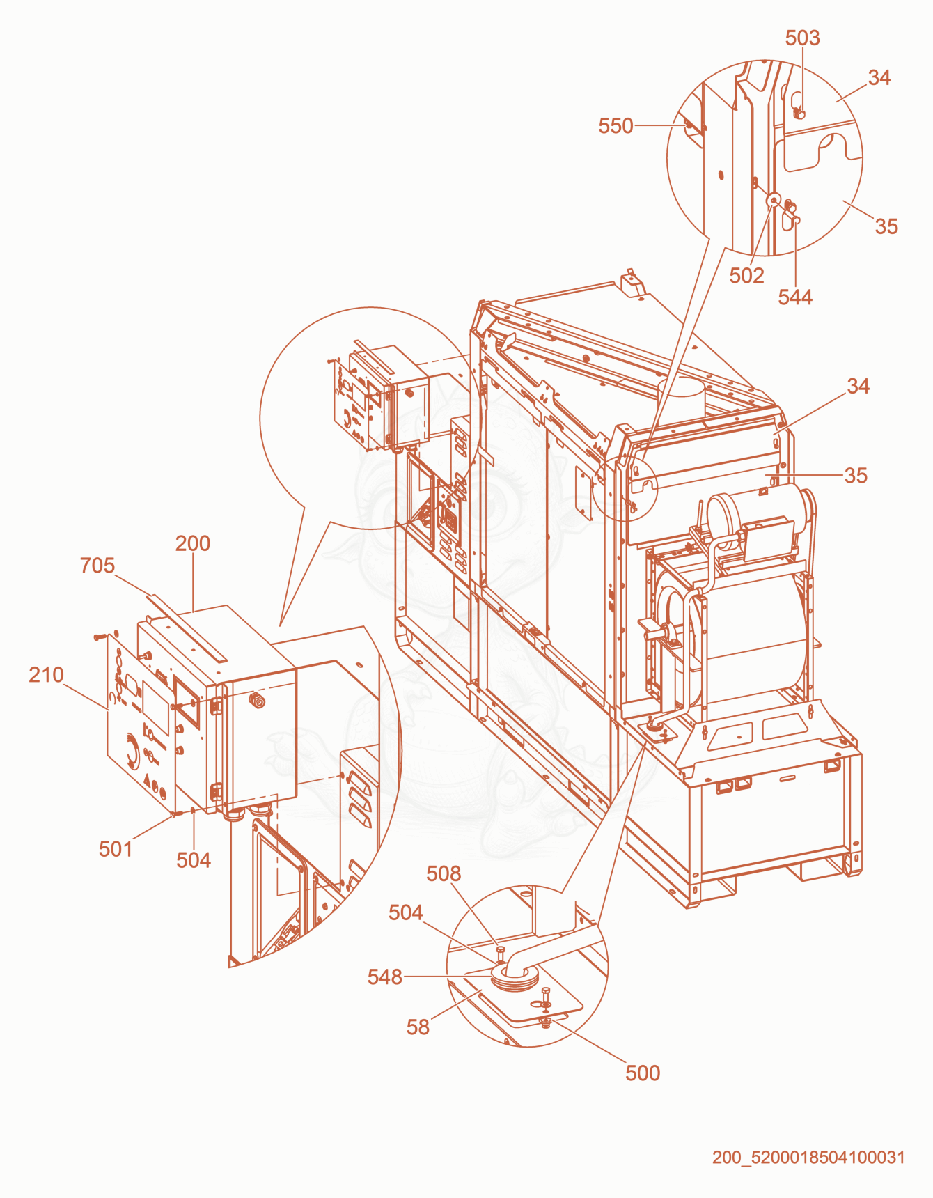 Exploded parts diagram of the Control Box Mounting Panel of a Wacker Neuson HI260, with numbered balloons