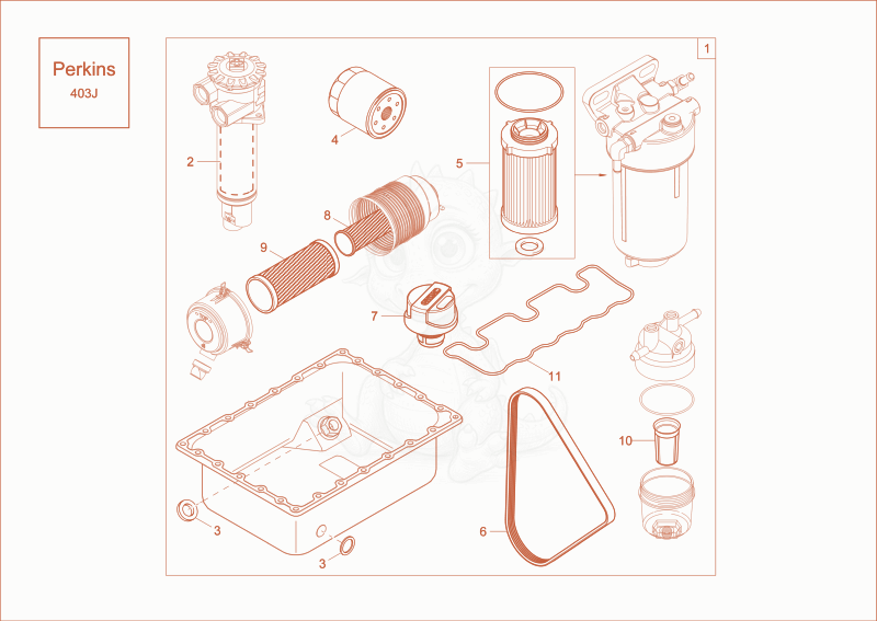 Exploded parts diagram of the maintenance package (1000h) of a Wacker Neuson DW40, with numbered balloons