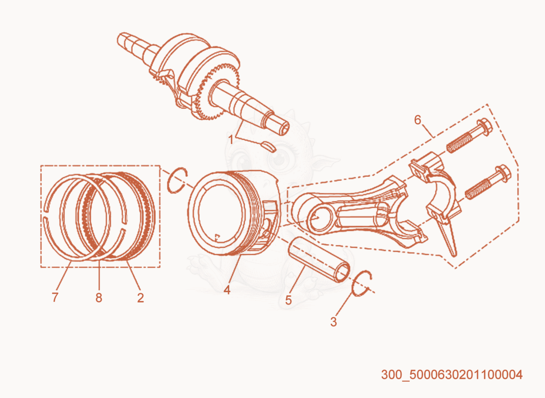 Exploded parts diagram of the Crankshaft/Piston of a Wacker Neuson MG3SD, with numbered balloons