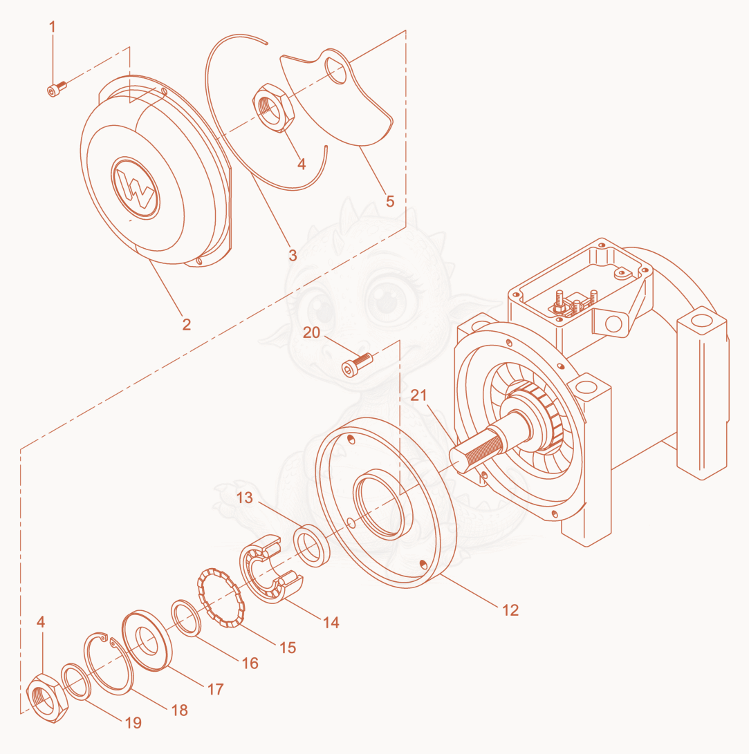 Despiece del External Vibrator cpl. de una máquina Wacker Neuson AR44/6/042, con globos numerados