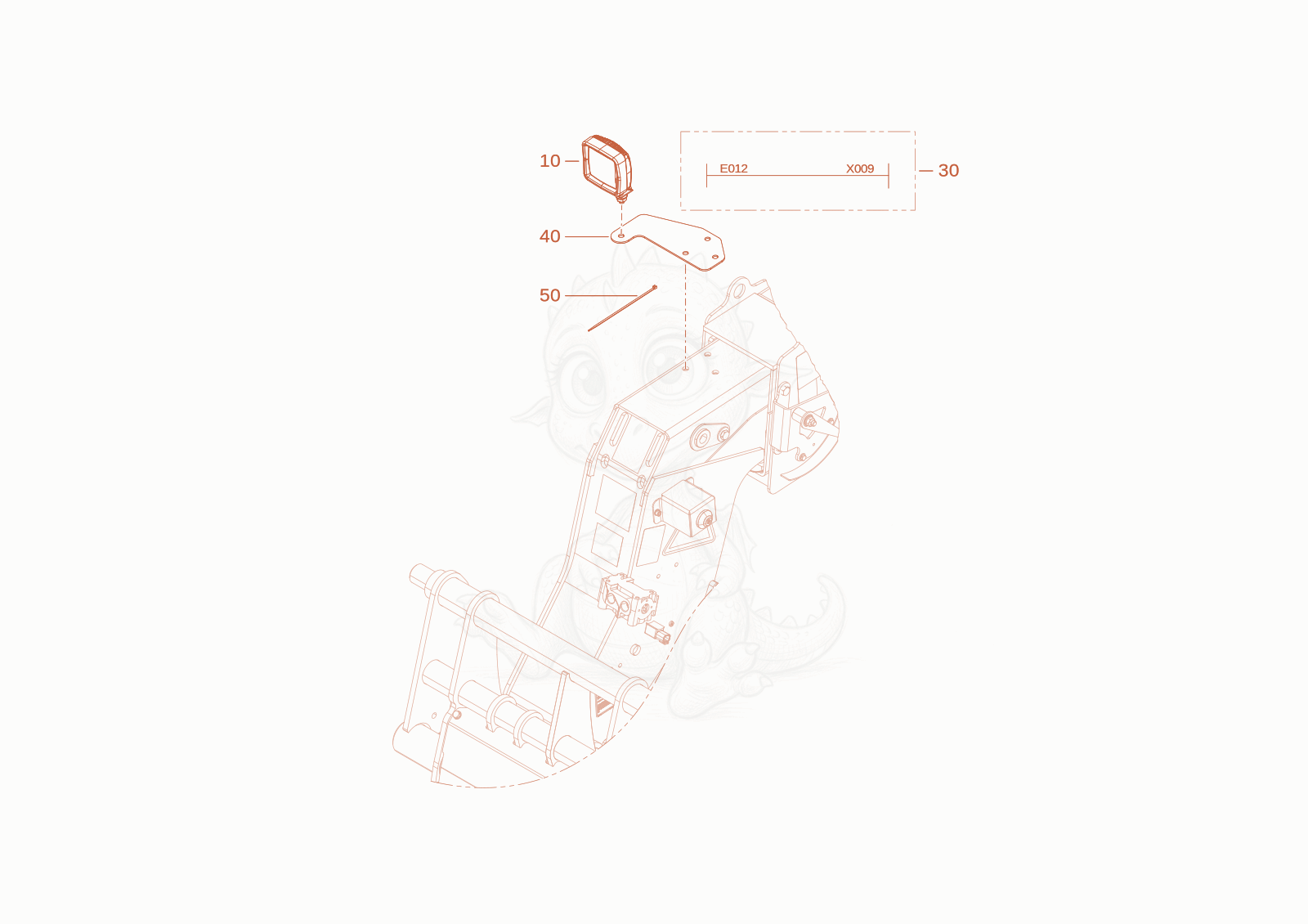 Exploded parts diagram of the working light of a Wacker Neuson TH412(T01-01), with numbered balloons
