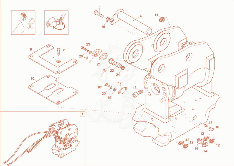 Exploded parts diagram of the Easy Lock Powertlit (Option) of a Wacker Neuson EZ36, with numbered balloons
