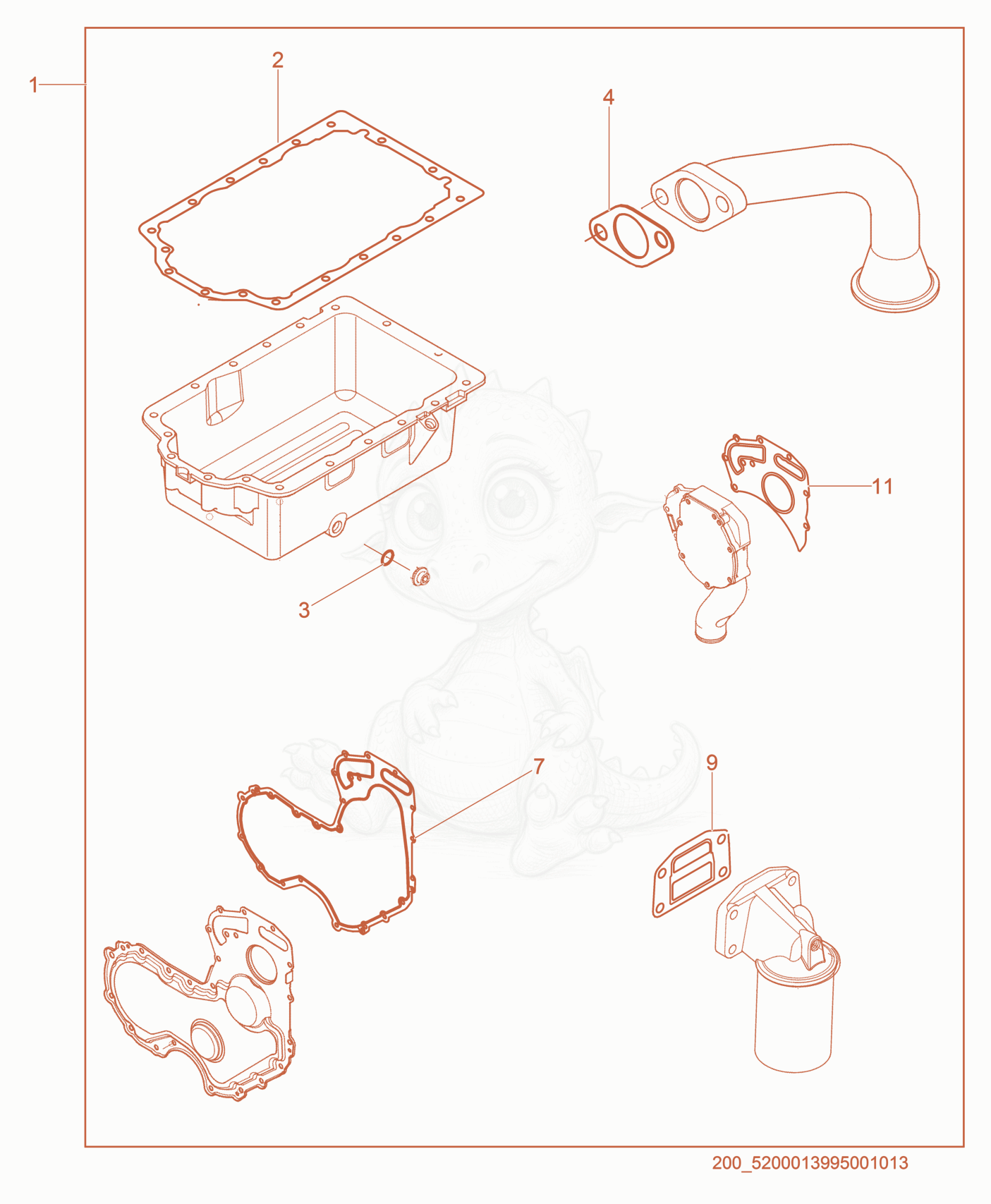 Despiece del Gasket Set-Lower de una máquina Wacker Neuson G40, con globos numerados