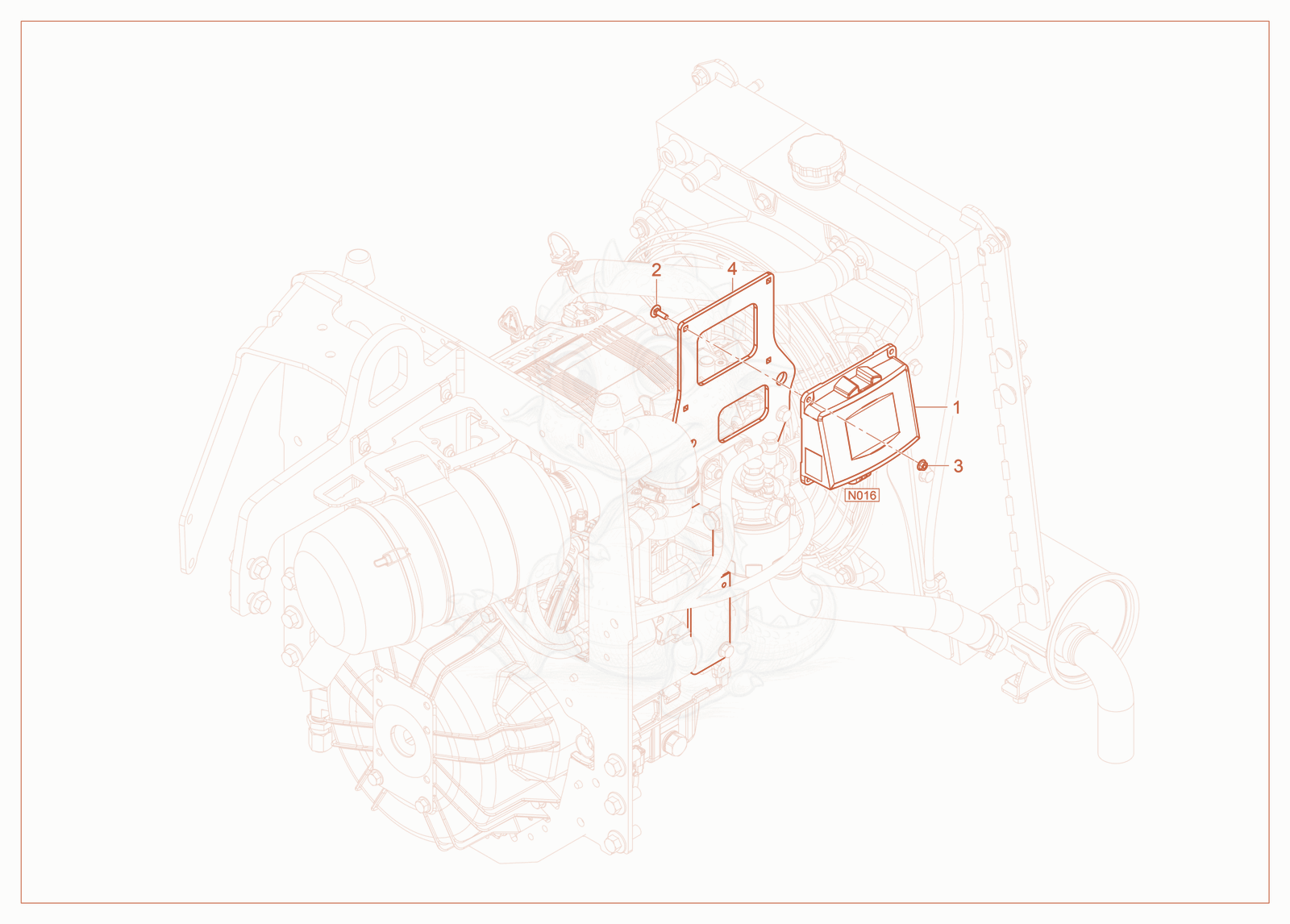 Exploded parts diagram of the Reciever of a Wacker Neuson HTC15, with numbered balloons