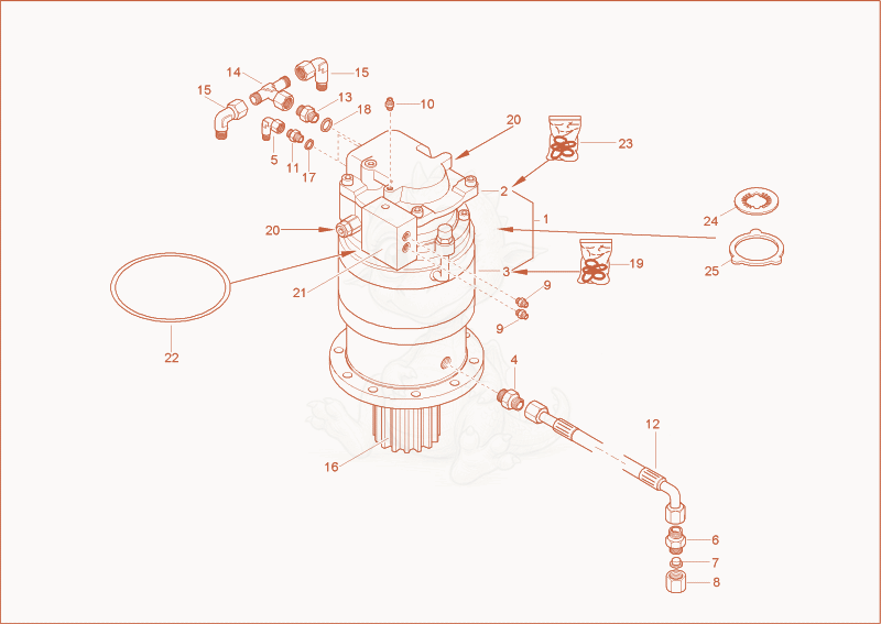 Exploded parts diagram of the swivel drive of a Wacker Neuson 6002RD, with numbered balloons
