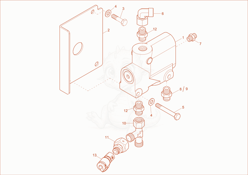 Exploded parts diagram of the priority valve of a Wacker Neuson DW90, with numbered balloons