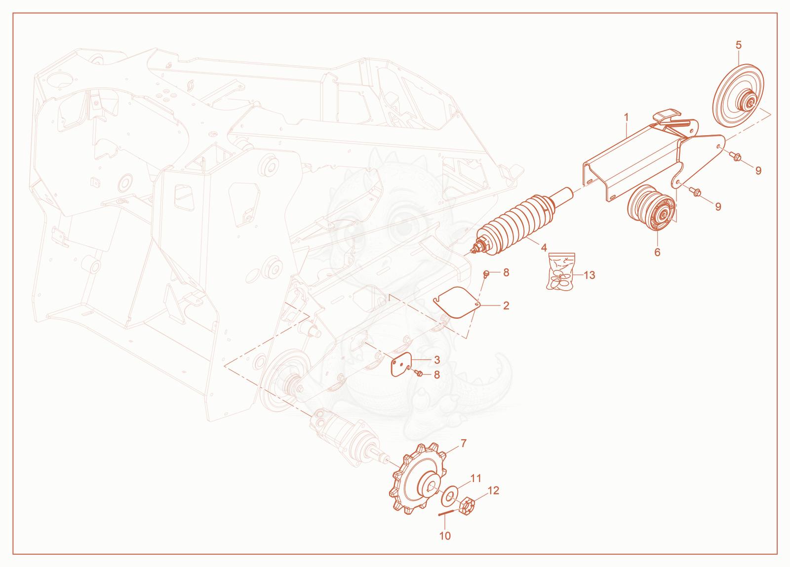 Exploded parts diagram of the Carriage of a Wacker Neuson SM100, with numbered balloons