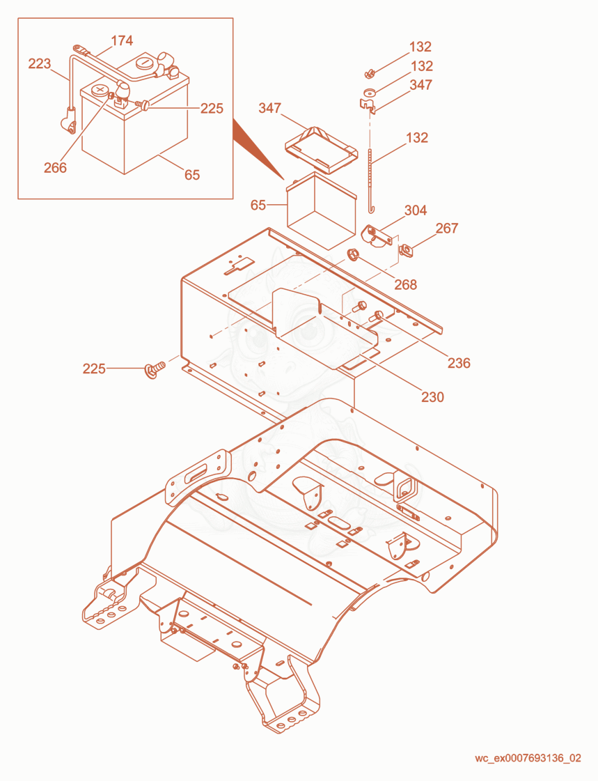 Exploded parts diagram of the Battery of a Wacker Neuson RD11A, with numbered balloons