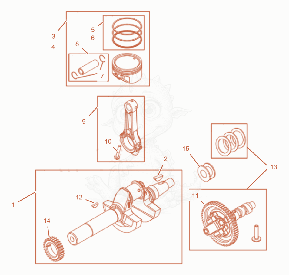 Exploded parts diagram of the Crankshaft Group of a Wacker Neuson PTS4V, with numbered balloons