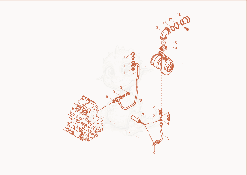 Exploded parts diagram of the turbocharger of a Wacker Neuson 9503, with numbered balloons