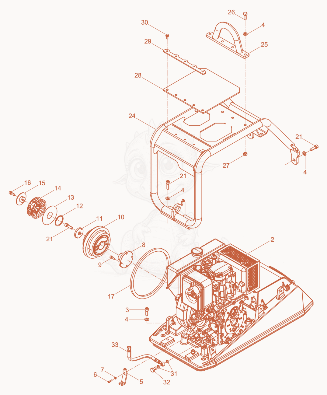 Despiece del Upper Mass cpl. de una máquina Wacker Neuson DPU4045H, con globos numerados