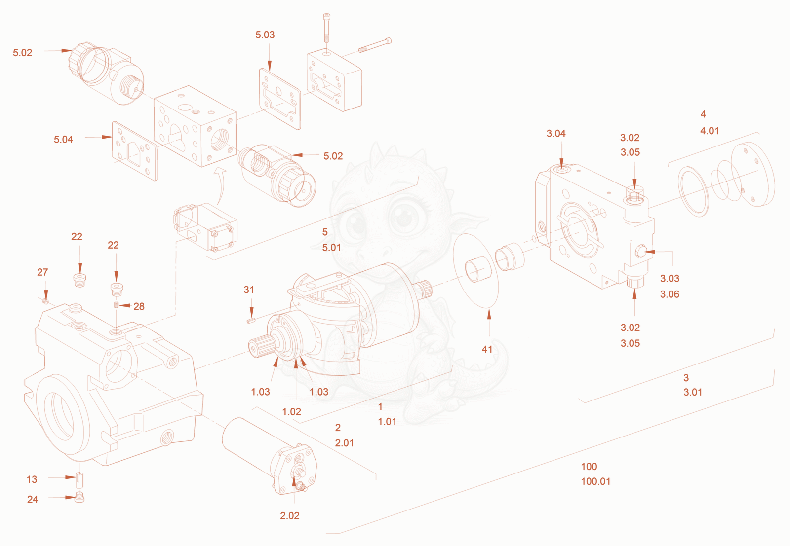 Exploded parts diagram of the variable displac. pump (vibr.) of a Wacker Neuson RC50PDPFCAB, with numbered balloons