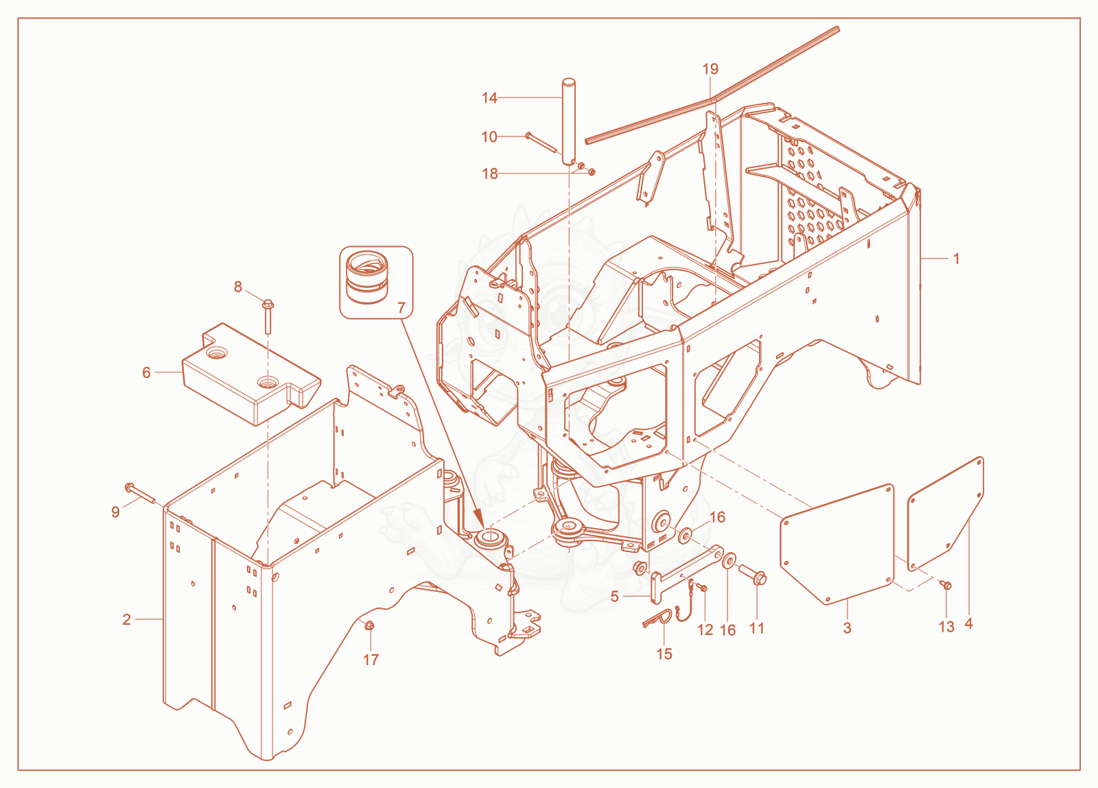 Exploded parts diagram of the Frame of a Wacker Neuson RT-SC4, with numbered balloons