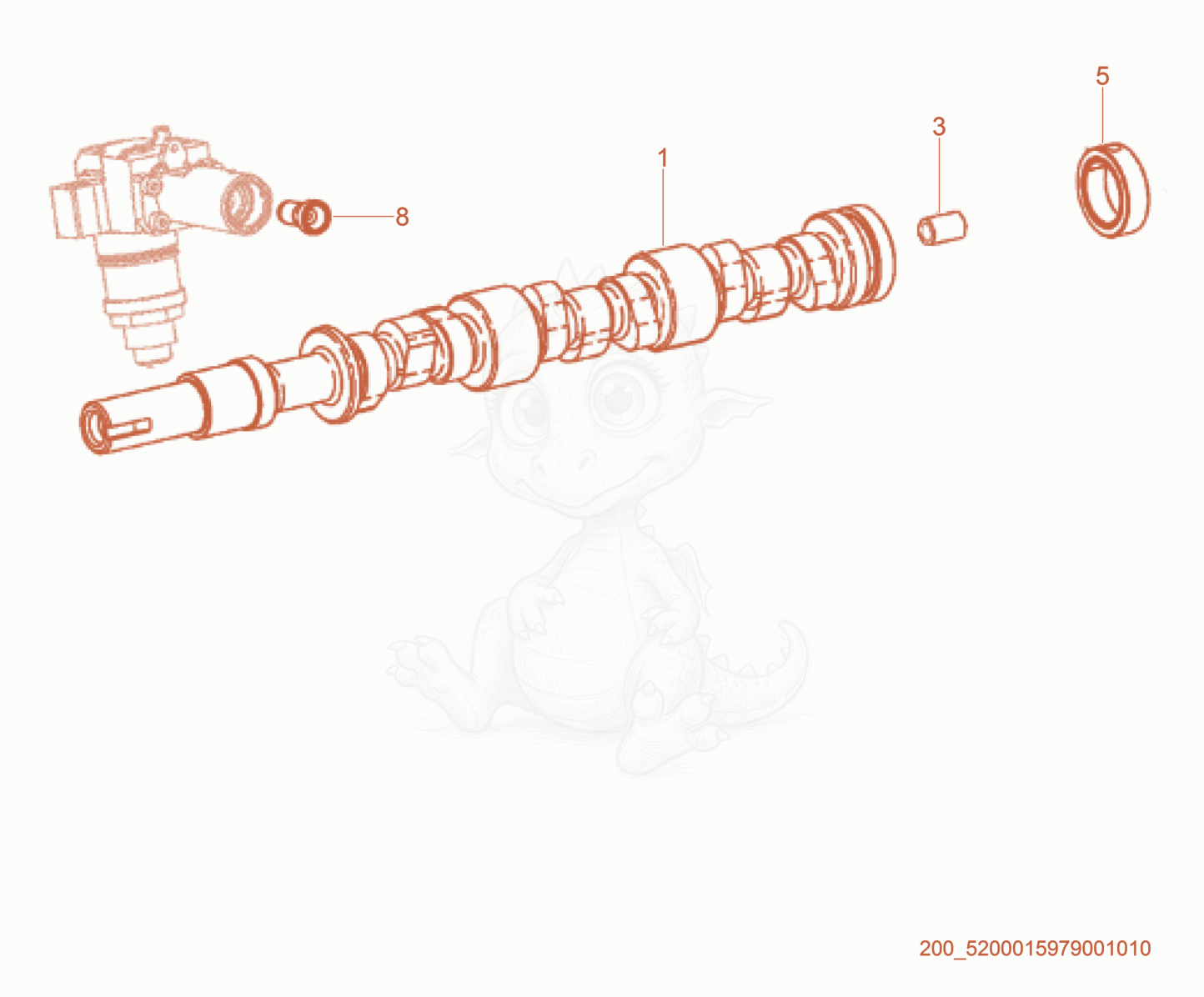 Exploded parts diagram of the Camshaft of a Wacker Neuson RTL82-SC3, with numbered balloons