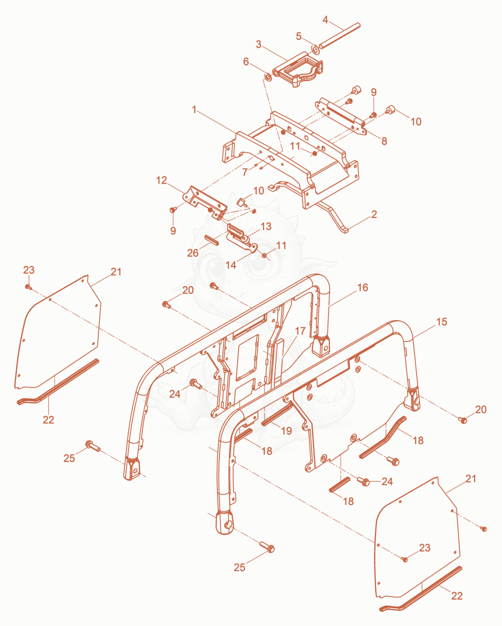 Exploded parts diagram of the Protective frame cpl. DPU110 of a Wacker Neuson DPU110LEM970, with numbered balloons