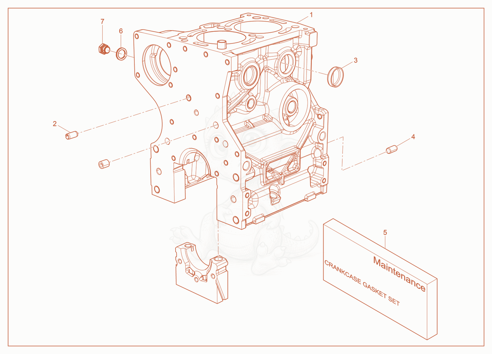 Exploded parts diagram of the Crankcase of a Wacker Neuson LTT4, with numbered balloons