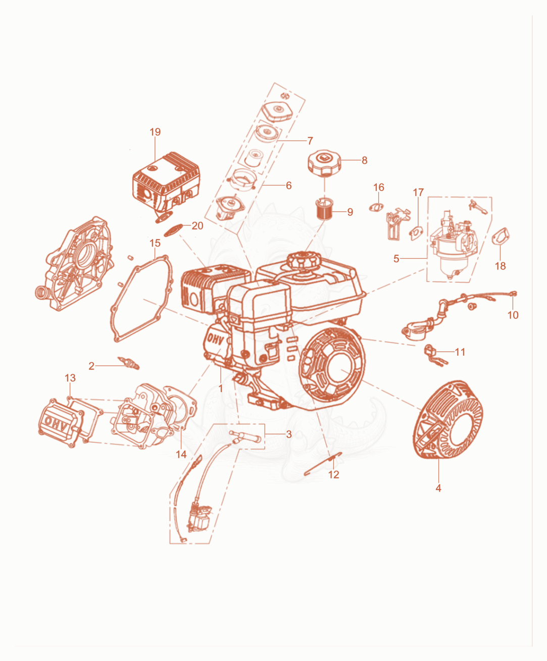 Exploded parts diagram of the Engine of a Wacker Neuson PG2G-CCE, with numbered balloons
