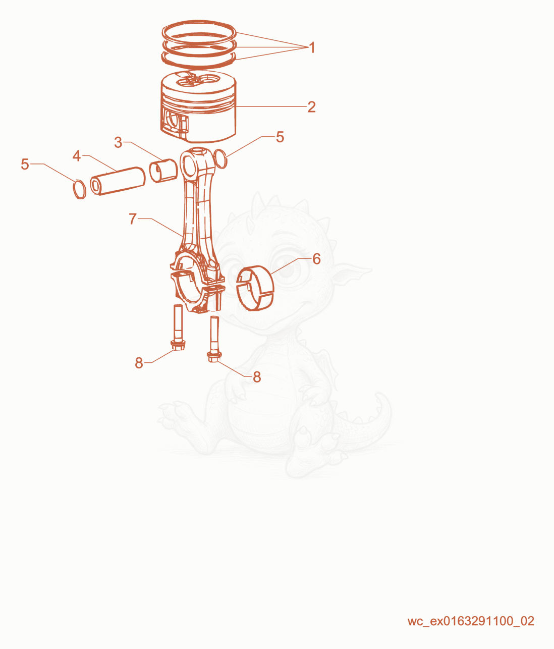 Exploded parts diagram of the Piston cpl. of a Wacker Neuson RD16-90, with numbered balloons