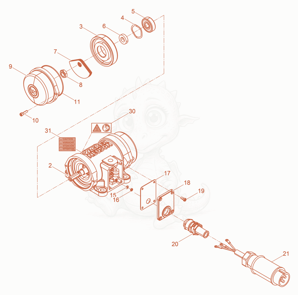 Exploded parts diagram of the External Vibrator cpl. of a Wacker Neuson AR36/6/41,5S3,5US, with numbered balloons
